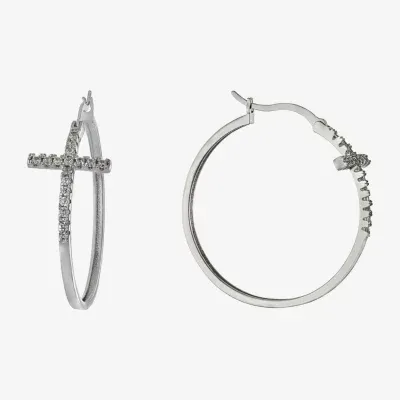 Sparkle Allure Womens Crystal 42.2mm Cross Hoop Earrings