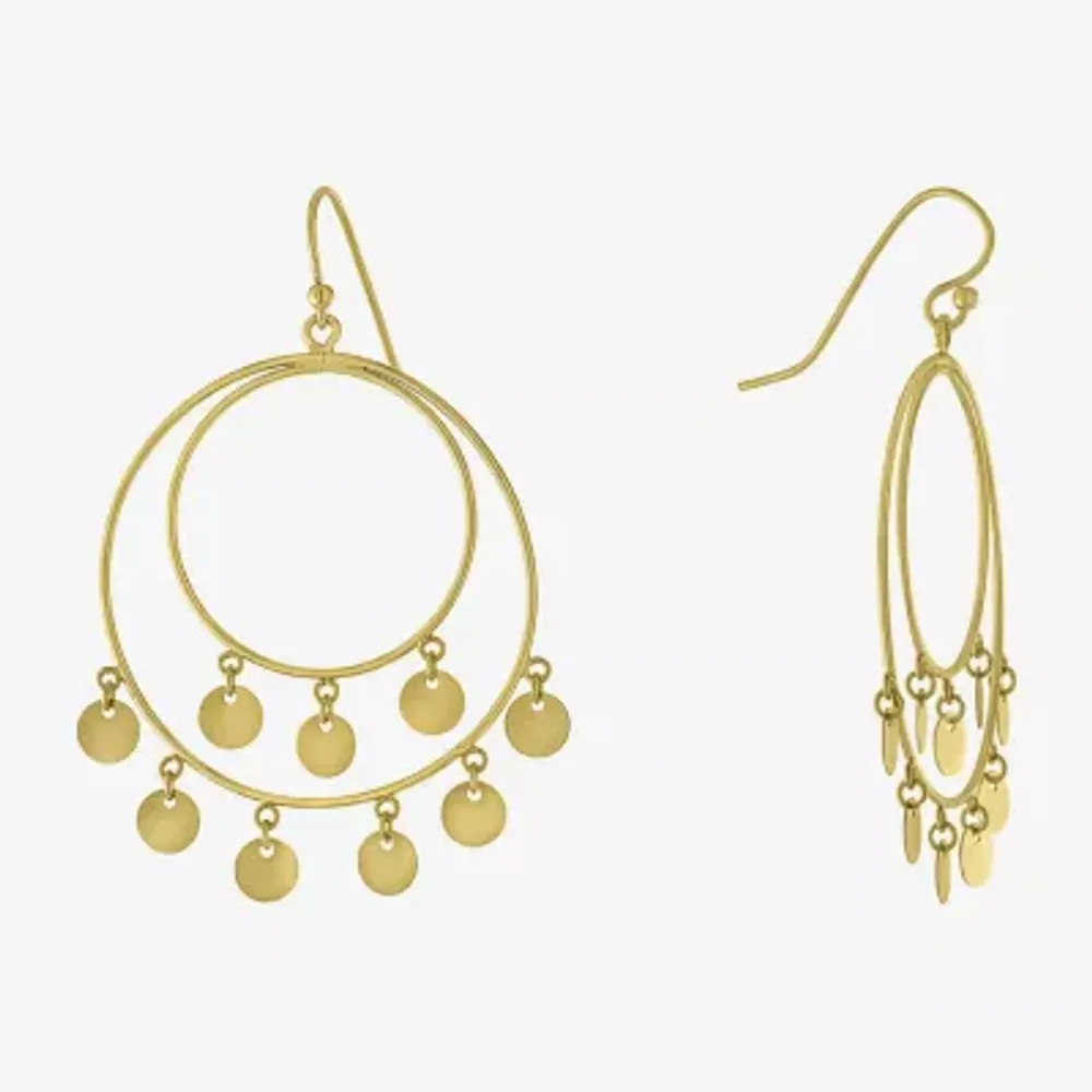 Silver Reflections Womens 14K Gold Over Brass Round Drop Earrings