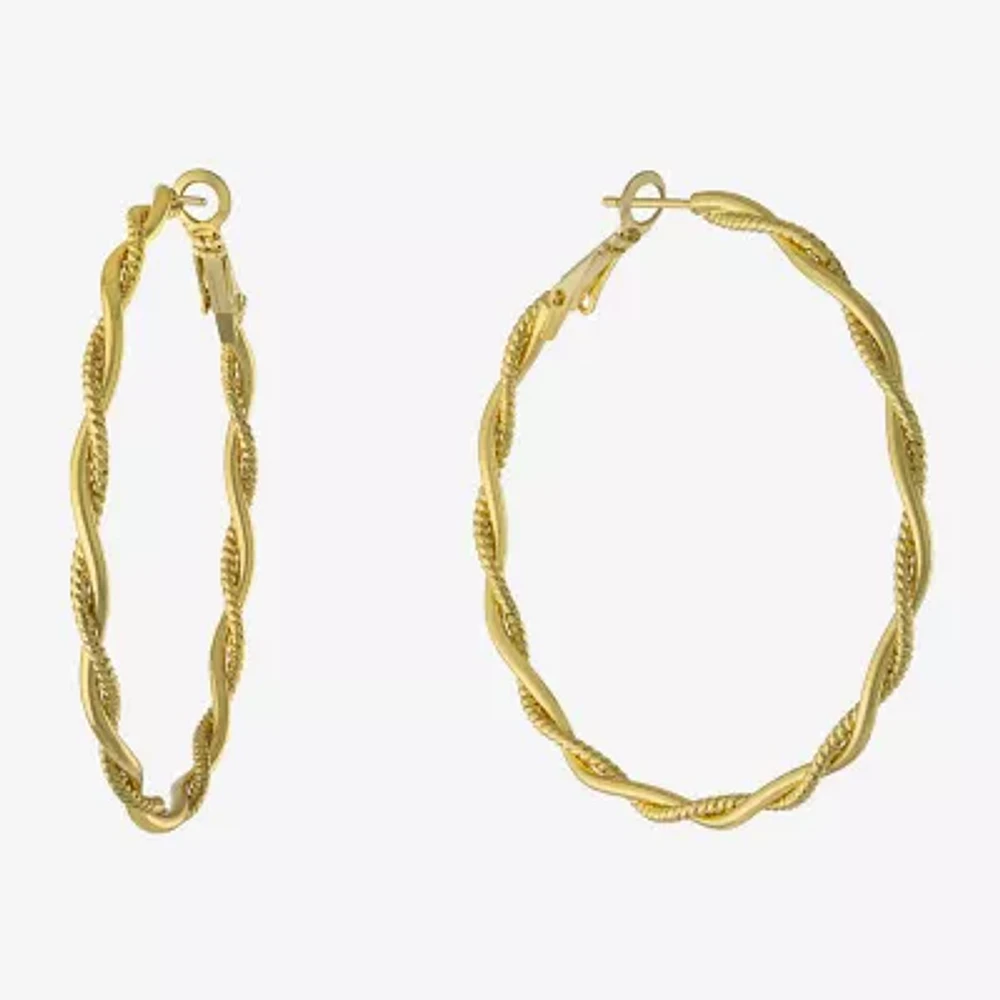 Silver Reflections Womens 14K Gold Over Brass 55mm Hoop Earrings