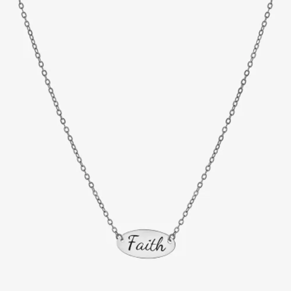 Silver Treasures Faith Womens Sterling Silver Oval 16 Inch Pendant Necklace
