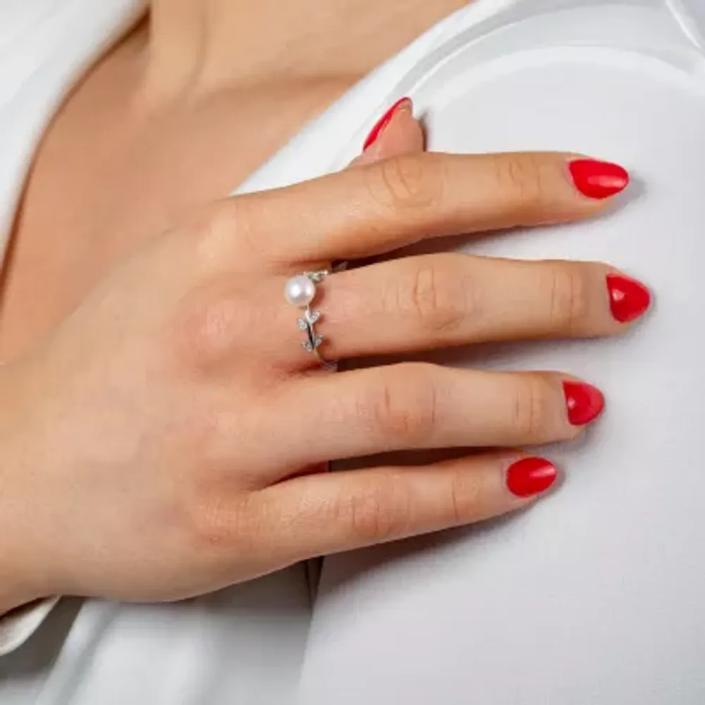 Silver Treasures Womens 20MM Cubic Zirconia Sterling Silver Delicate Band