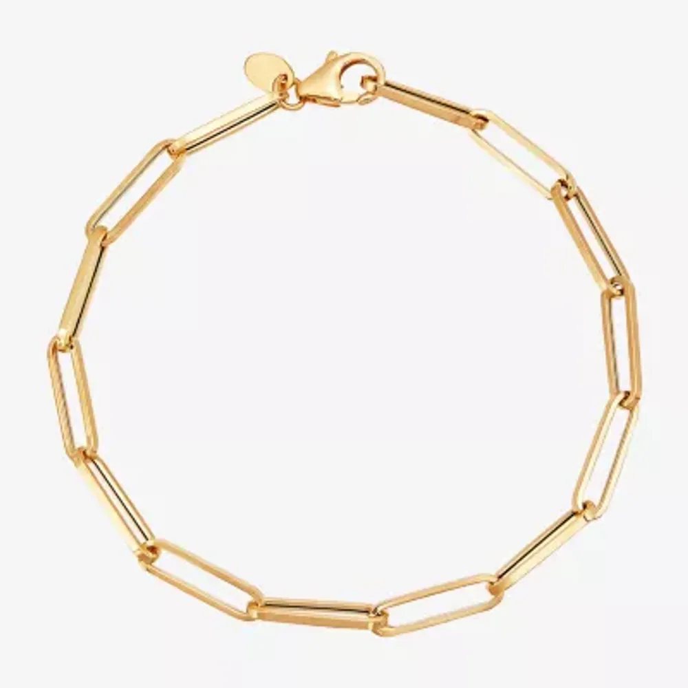 Made in Italy Womens 14K Gold 7.5 Inch Hollow Paperclip Chain Bracelet