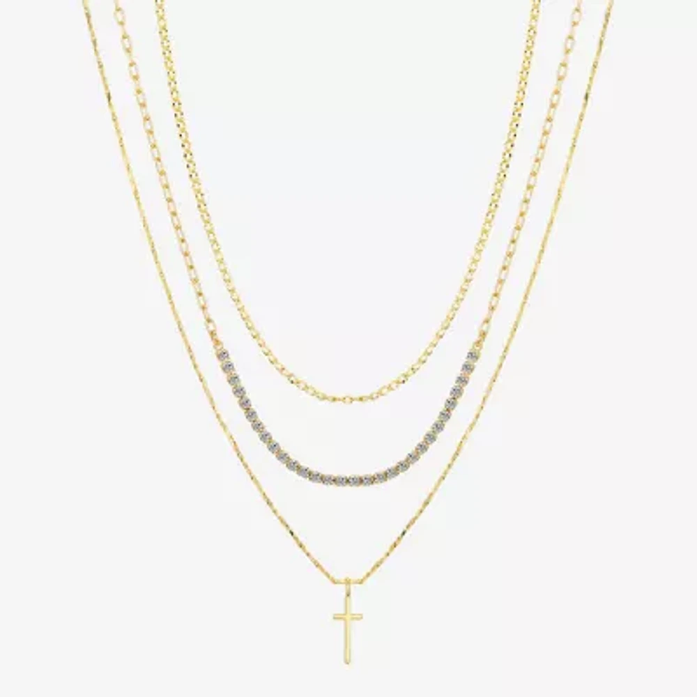 Sparkle Allure Womens Cubic Zirconia Cross 3-pc. Necklace Set