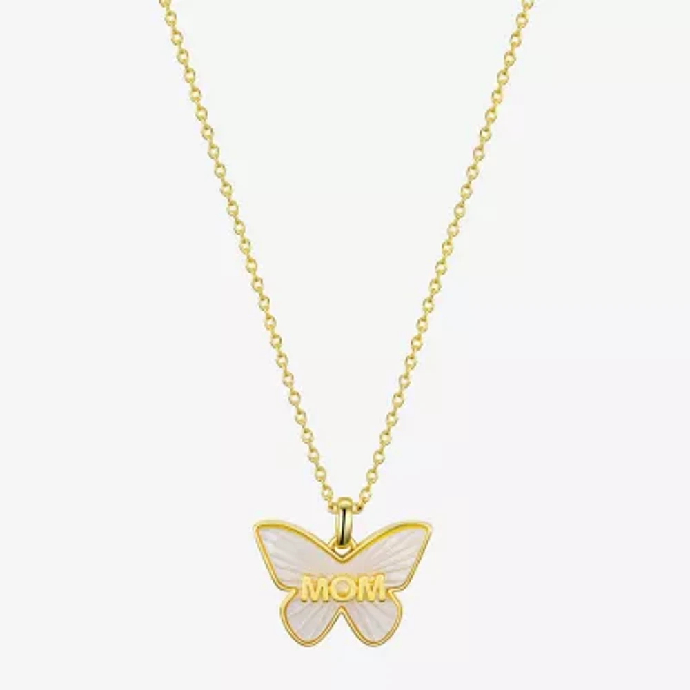Footnotes Freeform Womens White Mother Of Pearl 10K Gold Over Brass Butterfly 16 Inch Pendant Necklace