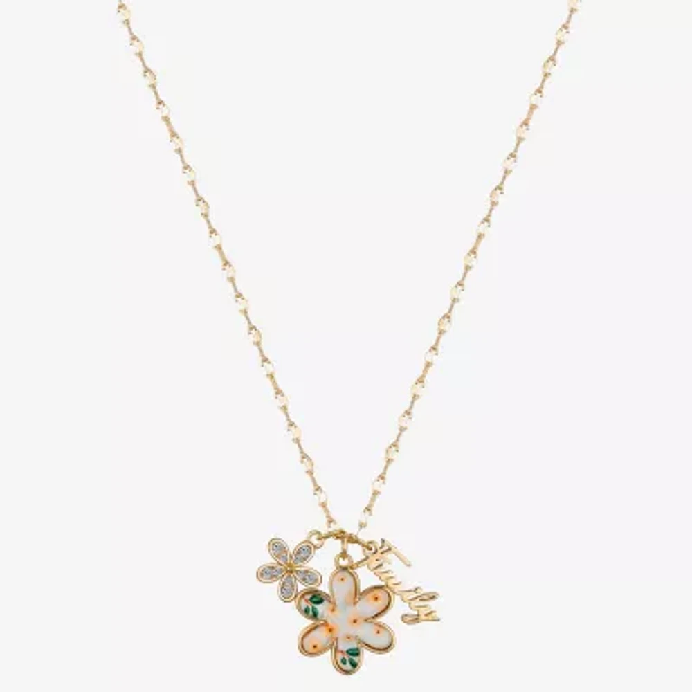 Footnotes Family Womens Cubic Zirconia 10K Gold Over Brass Flower 16 Inch Pendant Necklace
