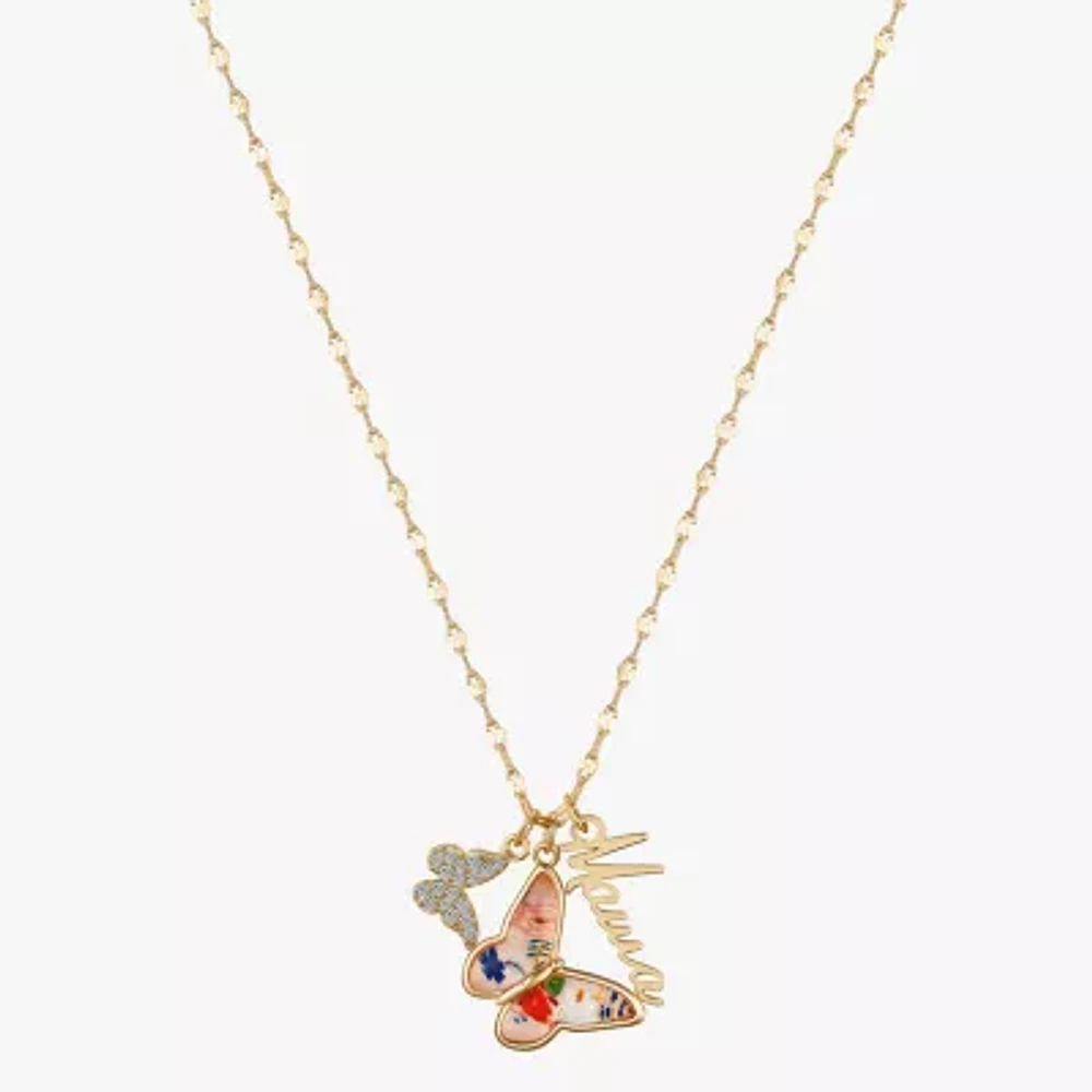 Footnotes Mama Womens Cubic Zirconia 10K Gold Over Brass Butterfly 16 Inch Pendant Necklace
