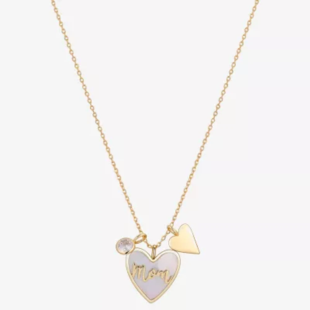 Footnotes Mom Womens White Mother Of Pearl 10K Gold Over Brass Heart 16 Inch Pendant Necklace