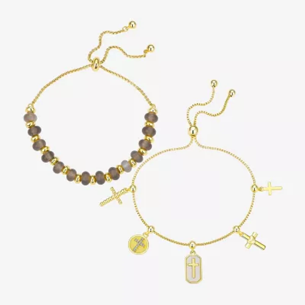Footnotes Womens Cubic Zirconia 10K Gold Over Brass Cross Bolo Bracelet