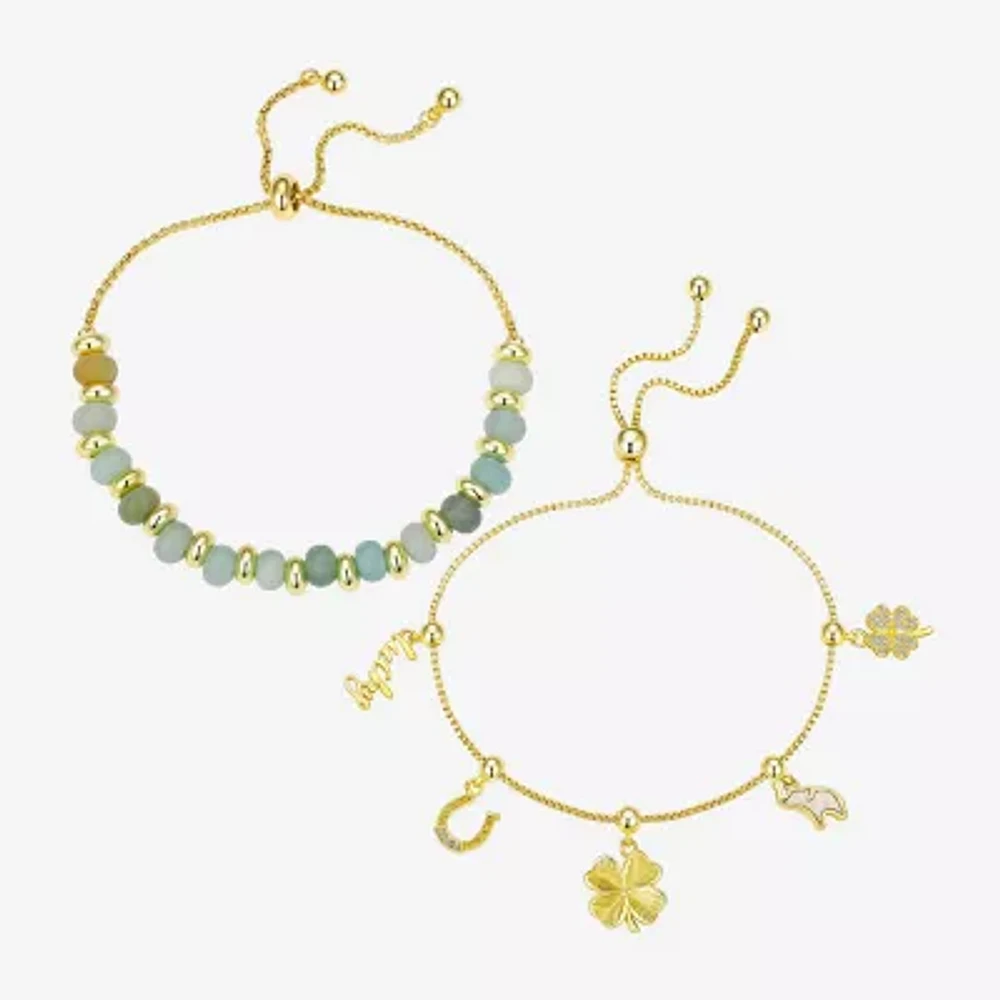 Footnotes Lucky Womens Cubic Zirconia 10K Gold Over Brass Clover Bolo Bracelet