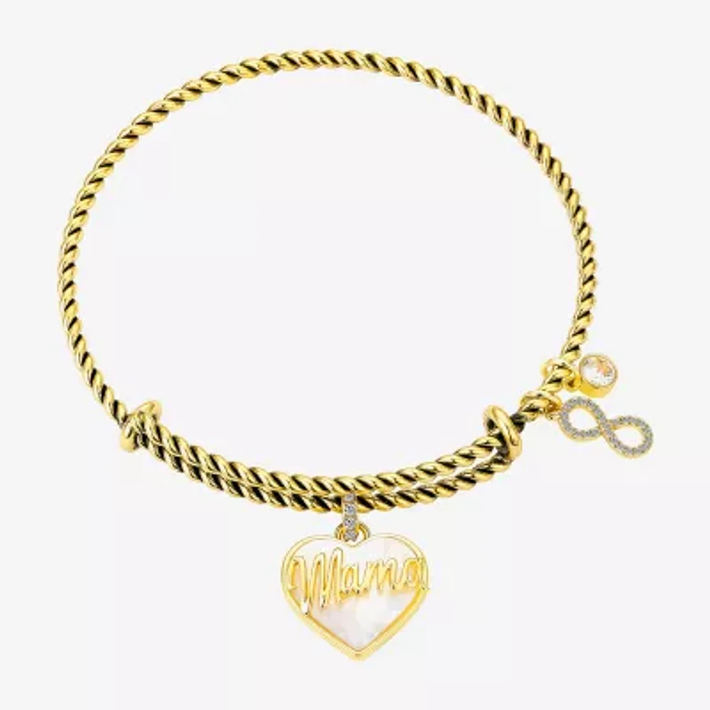 Footnotes Mama Womens White Mother Of Pearl 10K Gold Over Brass Heart Infinity Bangle Bracelet