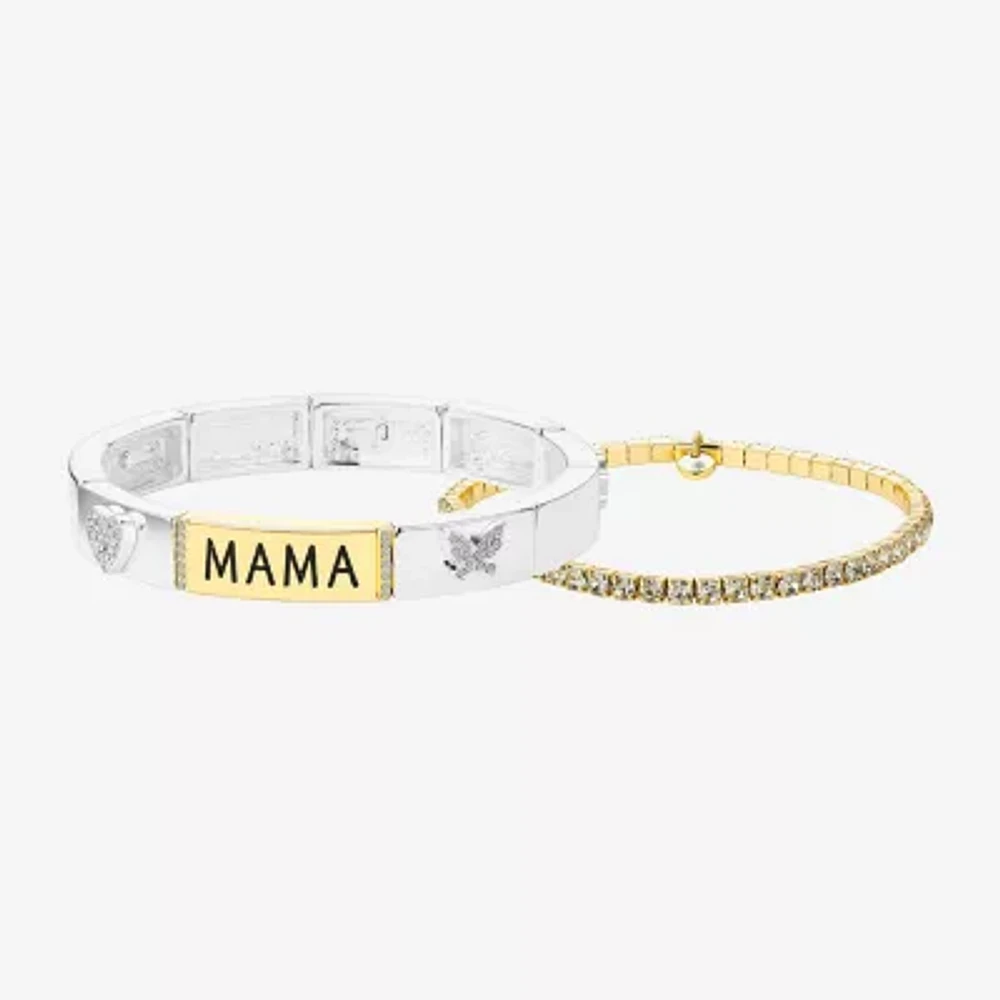 Footnotes Mama Womens 2-pc. Crystal 10K Gold Over Brass Pure Silver Over Brass Bracelet Set