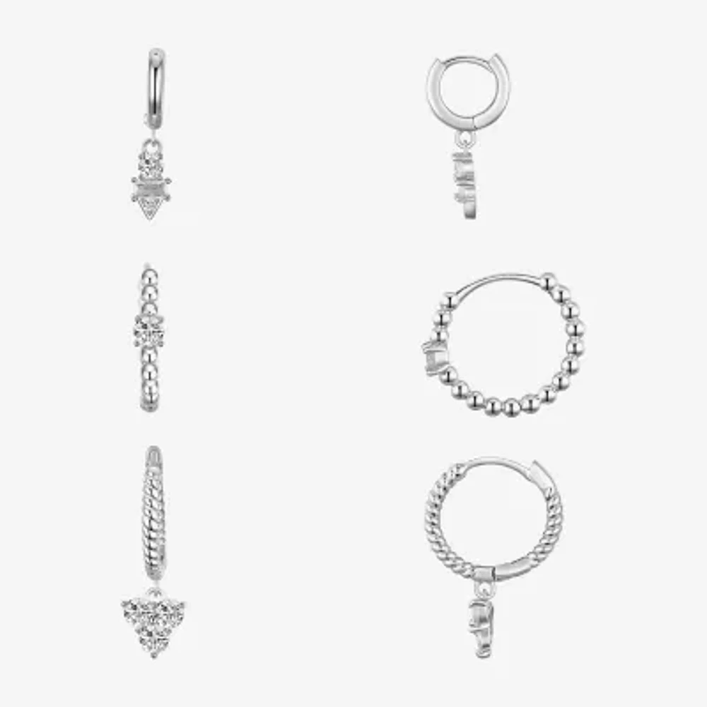 Silver Reflections Womens Cubic Zirconia 3 Pair Earring Set