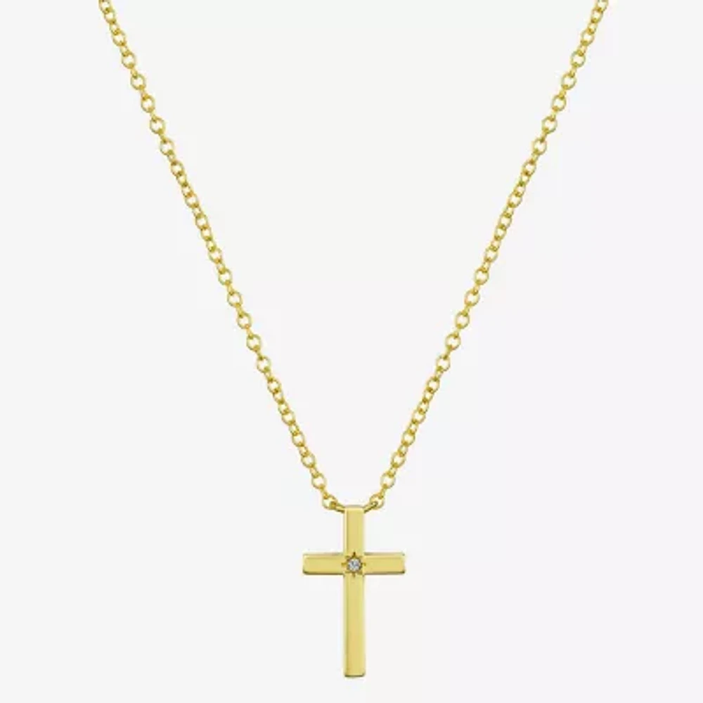 Sparkle Allure Womens Diamond 14K Gold Over Brass Cross 16 Inch Pendant Necklace