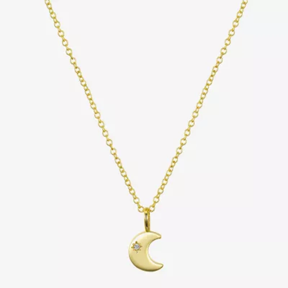 Sparkle Allure Womens Diamond 14K Gold Over Brass Moon 16 Inch Pendant Necklace