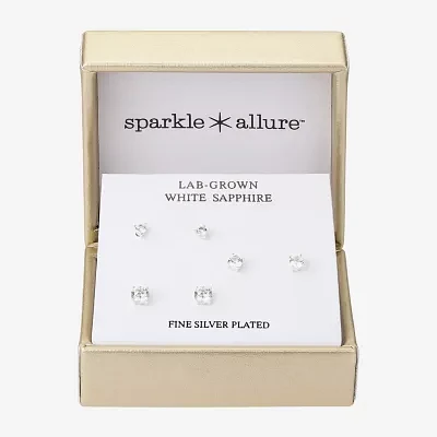 Sparkle Allure Womens Lab Grown Sapphire Round 3 Pair Earring Set