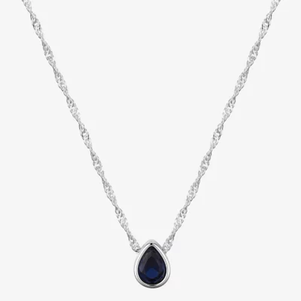 Sparkle Allure Womens Blue Sapphire Pure Silver Over Brass 16 Inch Pendant Necklace