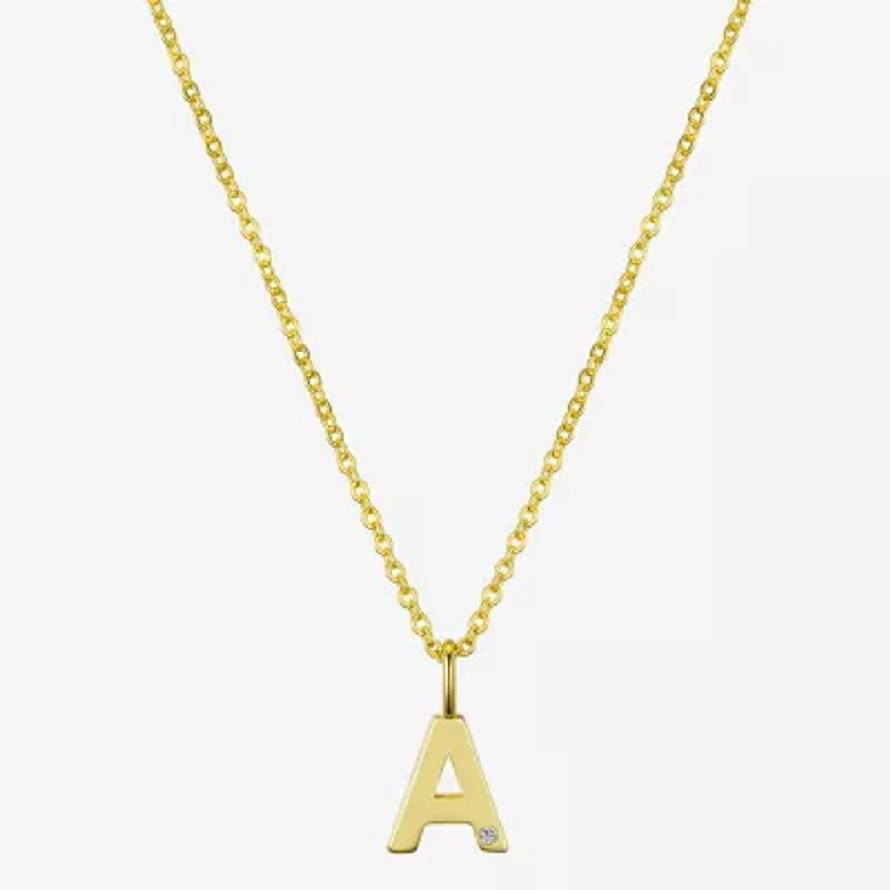 Sparkle Allure Initial Womens Diamond 14K Gold Over Brass 16 Inch Pendant Necklace