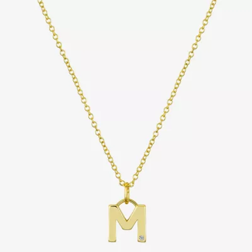 Sparkle Allure Initial Womens Diamond 14K Gold Over Brass 16 Inch Pendant Necklace