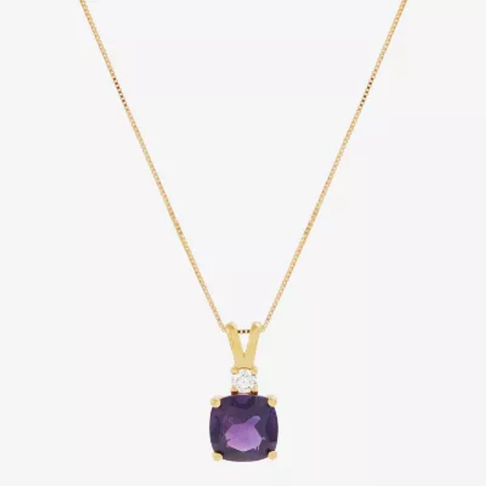Womens 1/10 CT. T.W. Genuine Purple Amethyst 14K Gold Over Silver Cushion 18 Inch Pendant Necklace