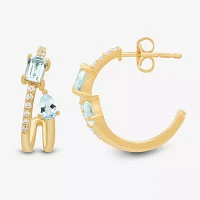 Womens Genuine Blue Aquamarine 14K Gold Over Silver 17.2mm Pear Hoop Earrings