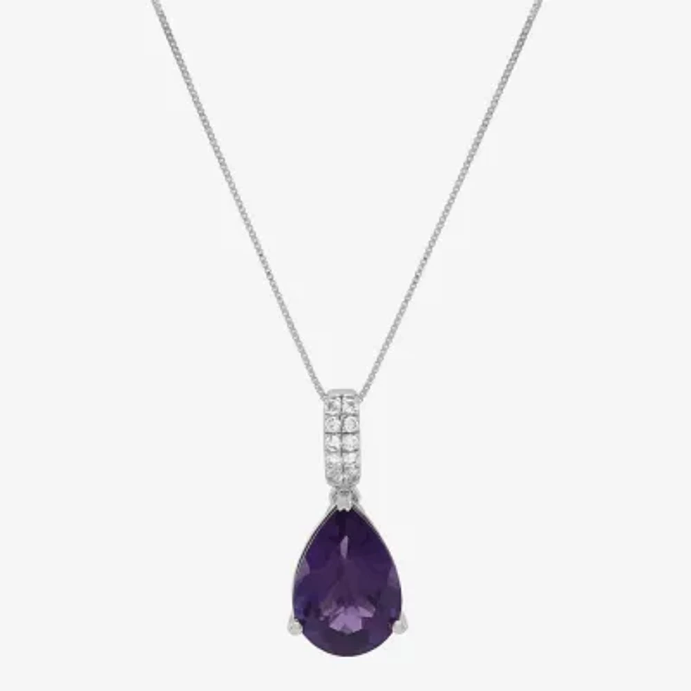 Womens Genuine Purple Amethyst Sterling Silver Pear 18 Inch Pendant Necklace