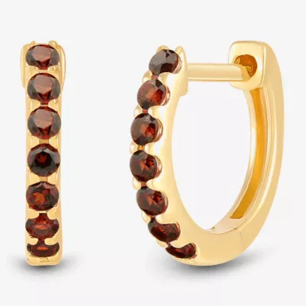 Womens Genuine Red Garnet 14K Gold Over Silver 10.3mm Round Hoop Earrings
