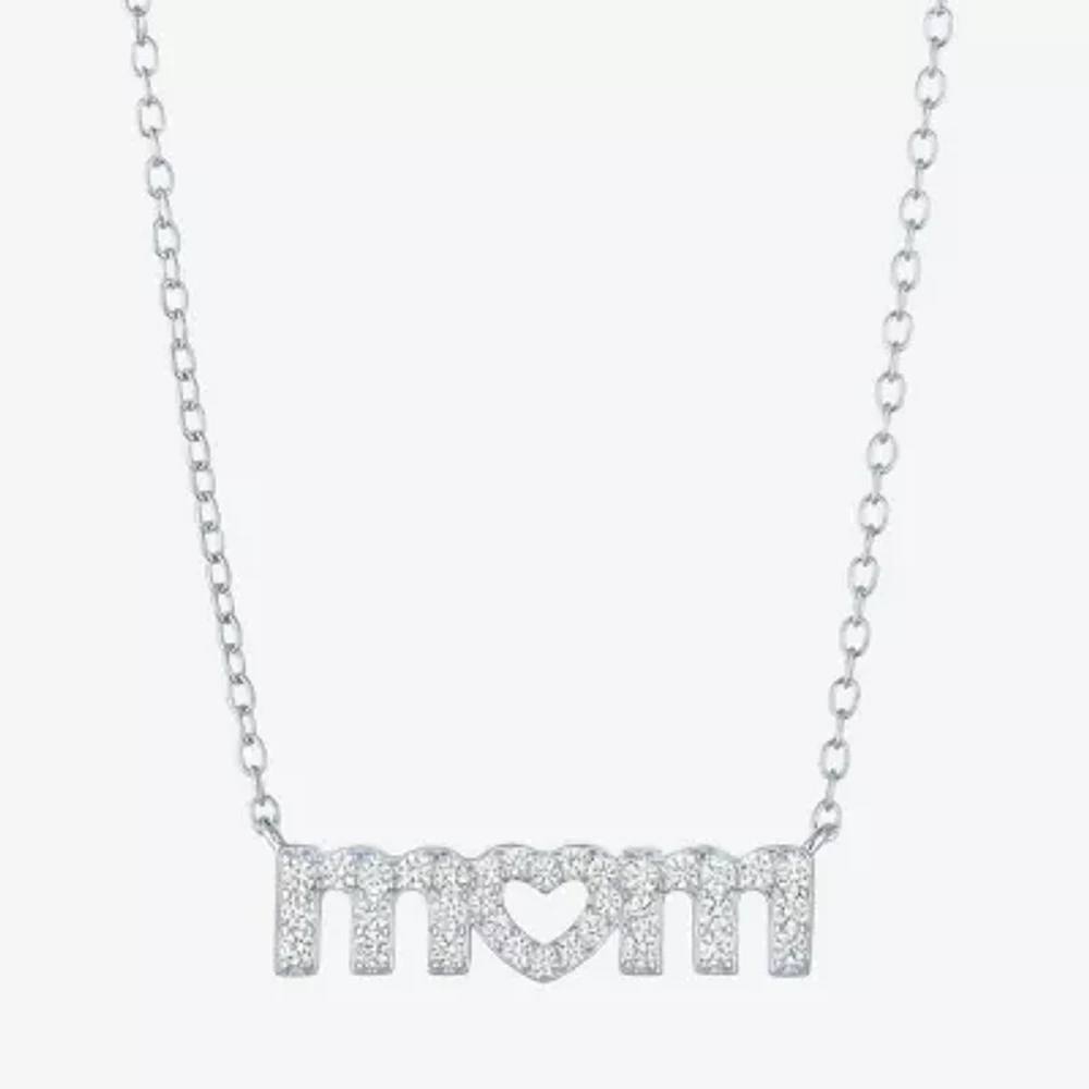 Yes Please! "Mom" Womens Lab Created White Sapphire Sterling Silver 18 Inch Pendant Necklace