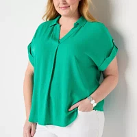 Liz Claiborne Womens V Neck Short Sleeve Plus Blouse