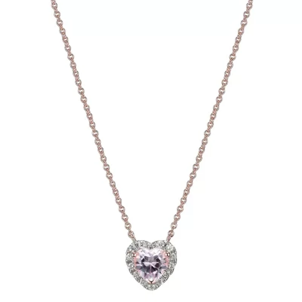 Womens Lab Grown Pink Sapphire & 1/7 CT. T.W. Lab Grown White Diamond 18K Rose Gold Over Silver Heart Pendant Necklace