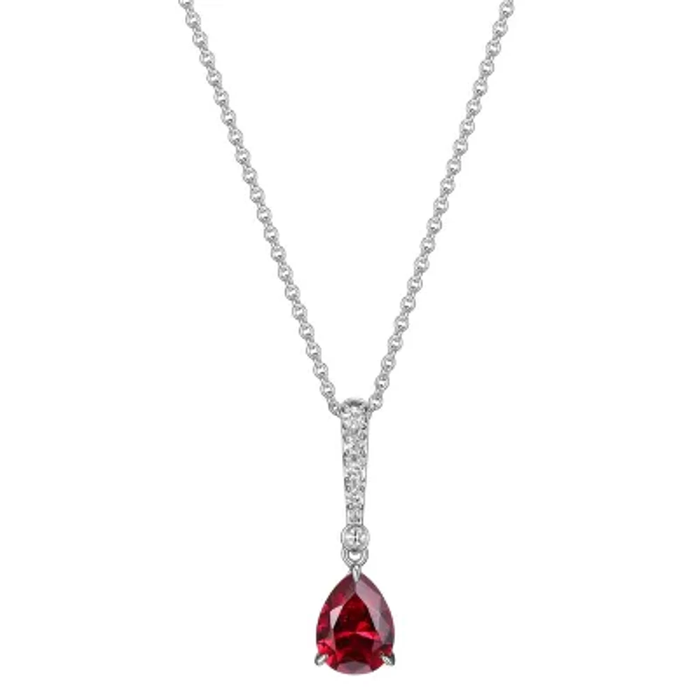 Womens Lab Created Red Ruby Sterling Silver 18 Inch Pendant Necklace