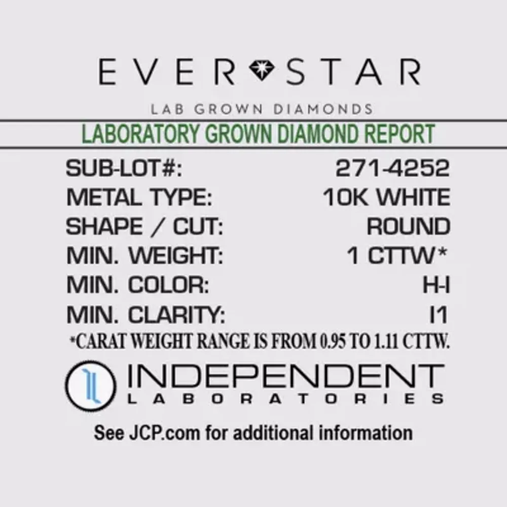 Ever Star (H-I / I1) 1 CT. T.W. Lab Grown White Diamond 10K White Gold 7.1mm Cushion Stud Earrings