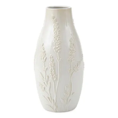 Linden Street 12 In White Floral Reactive Glaze Vase