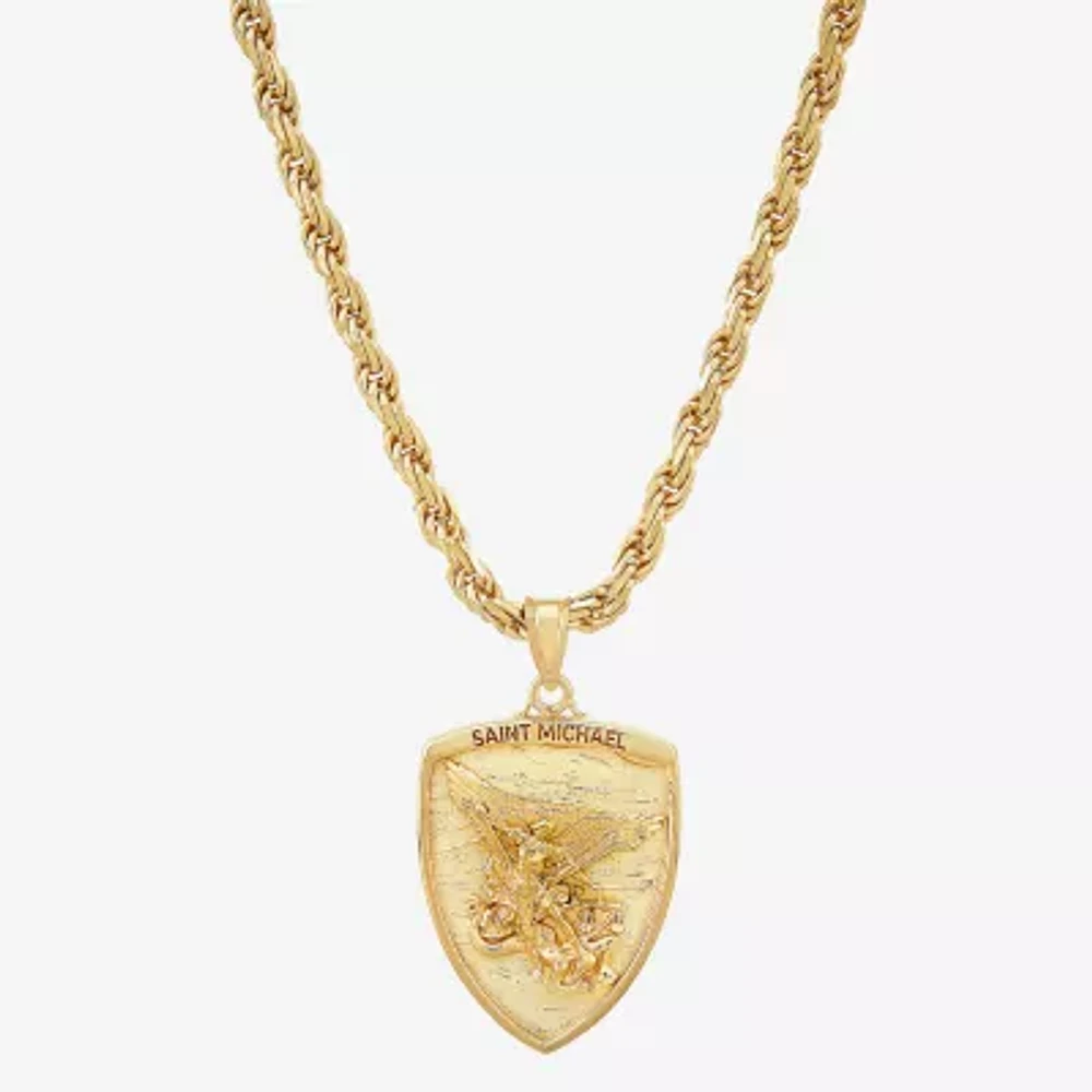 Saint Michael Mens 14K Gold Over Silver 24 Inch Pendant Necklace