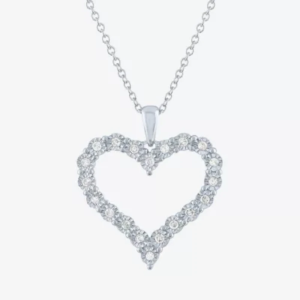 (G-H / I1-I2) Womens 1/4 CT. T.W. Lab Grown White Diamond Sterling Silver Heart 18 Inch Pendant Necklace