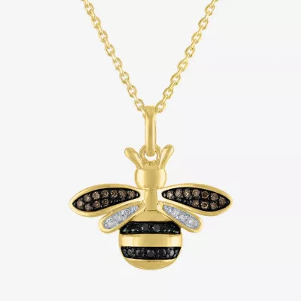 Bee Womens 1/10 CT. T.W. Natural Black Diamond 14K Gold Over Silver Sterling Silver 18 Inch Pendant Necklace