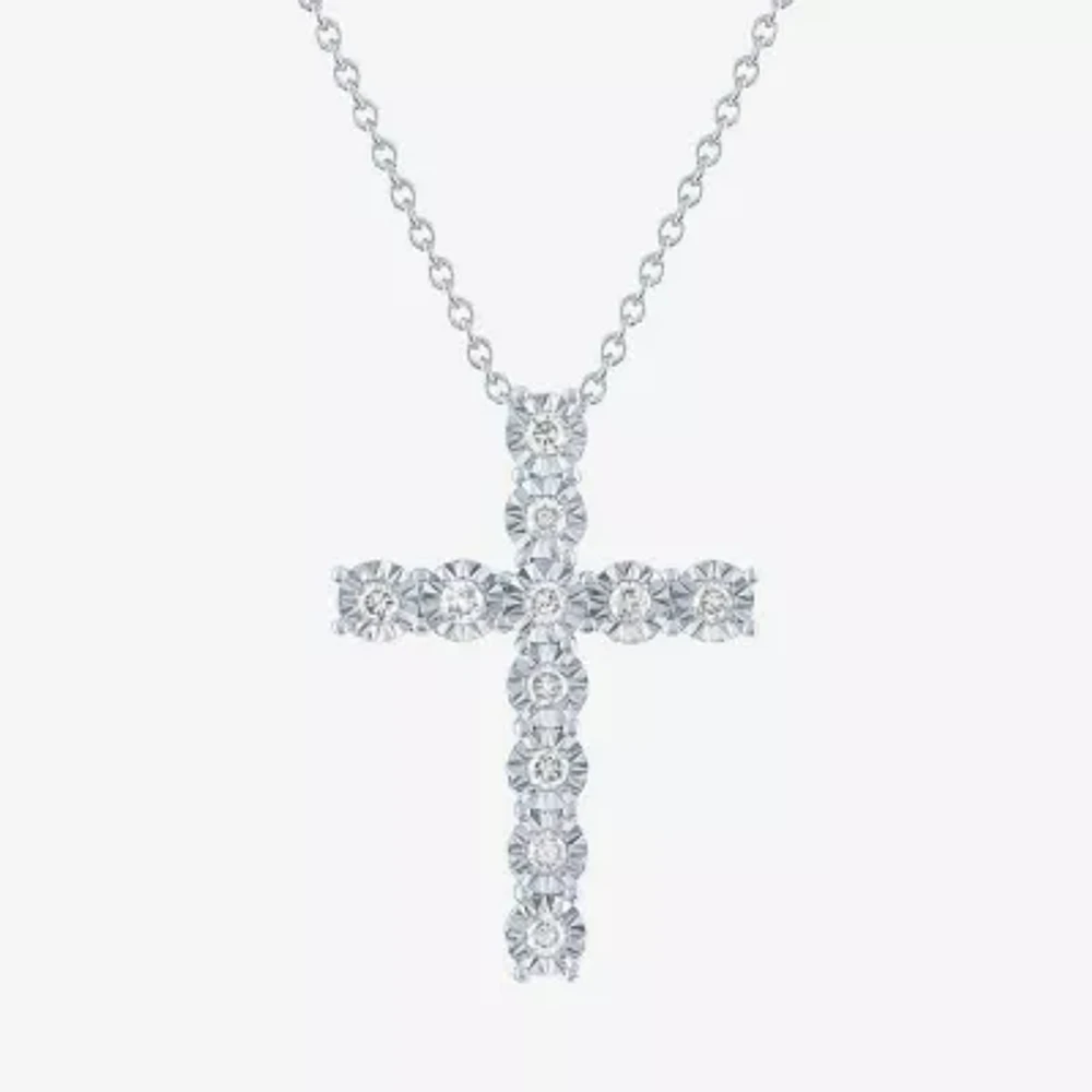 (G-H / I1-I2) Womens 1/4 CT. T.W. Lab Grown White Diamond Sterling Silver Cross 18 Inch Pendant Necklace