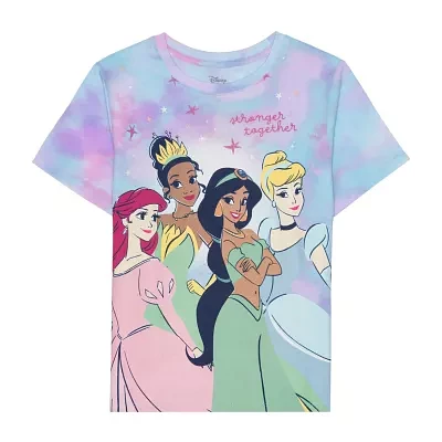 Disney Collection Little & Big Kid Girls Crew Neck Short Sleeve Regular Fit Princess Graphic T-Shirt