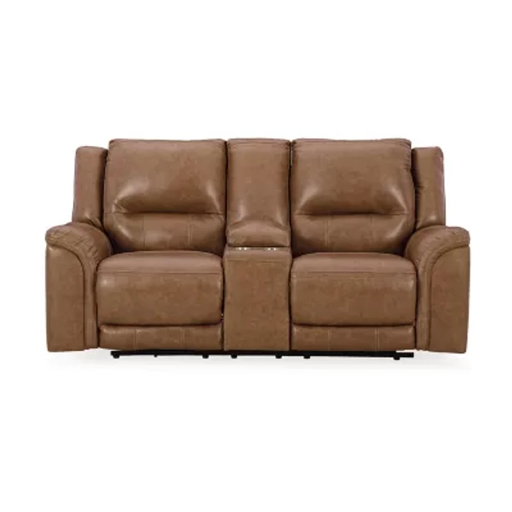 Signature Design By Ashley® Trasimeno Dual Power Leather Reclining Loveseat with Console