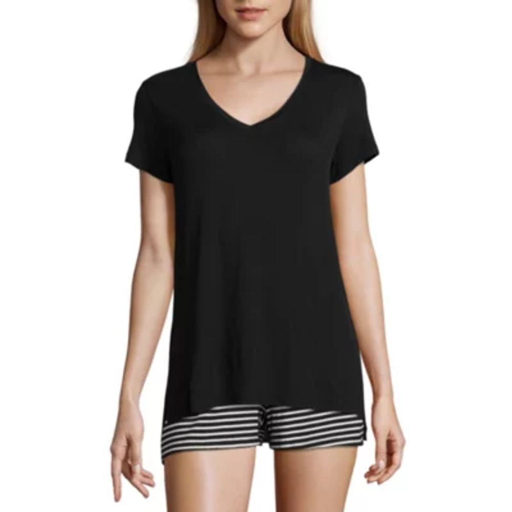 Ambrielle Womens Short Sleeve V Neck Pajama Top