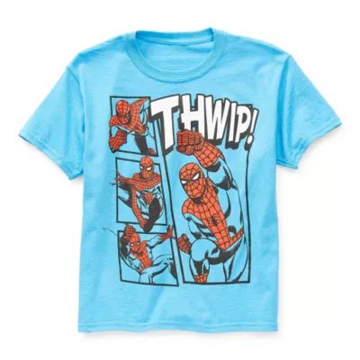 Disney Collection Little & Big Boys Crew Neck Short Sleeve Avengers Marvel Spiderman Graphic T-Shirt
