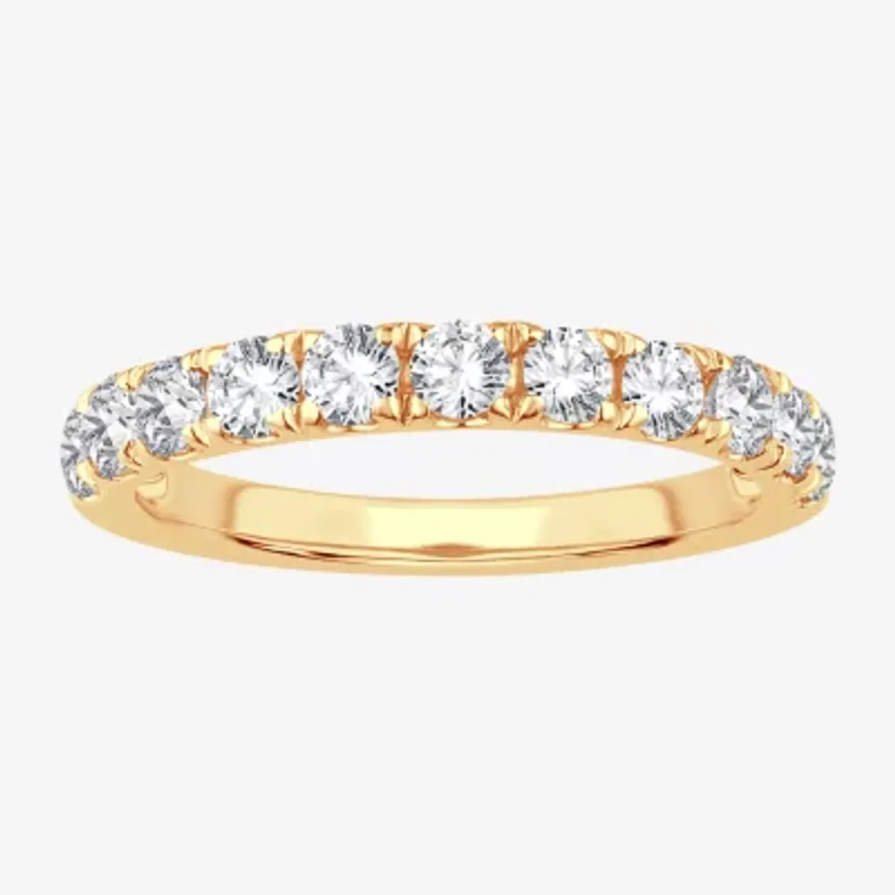 (H-I / Si1-Si2) Womens 2MM 1 CT. T.W. Lab Grown White Diamond 10K Gold Wedding Band