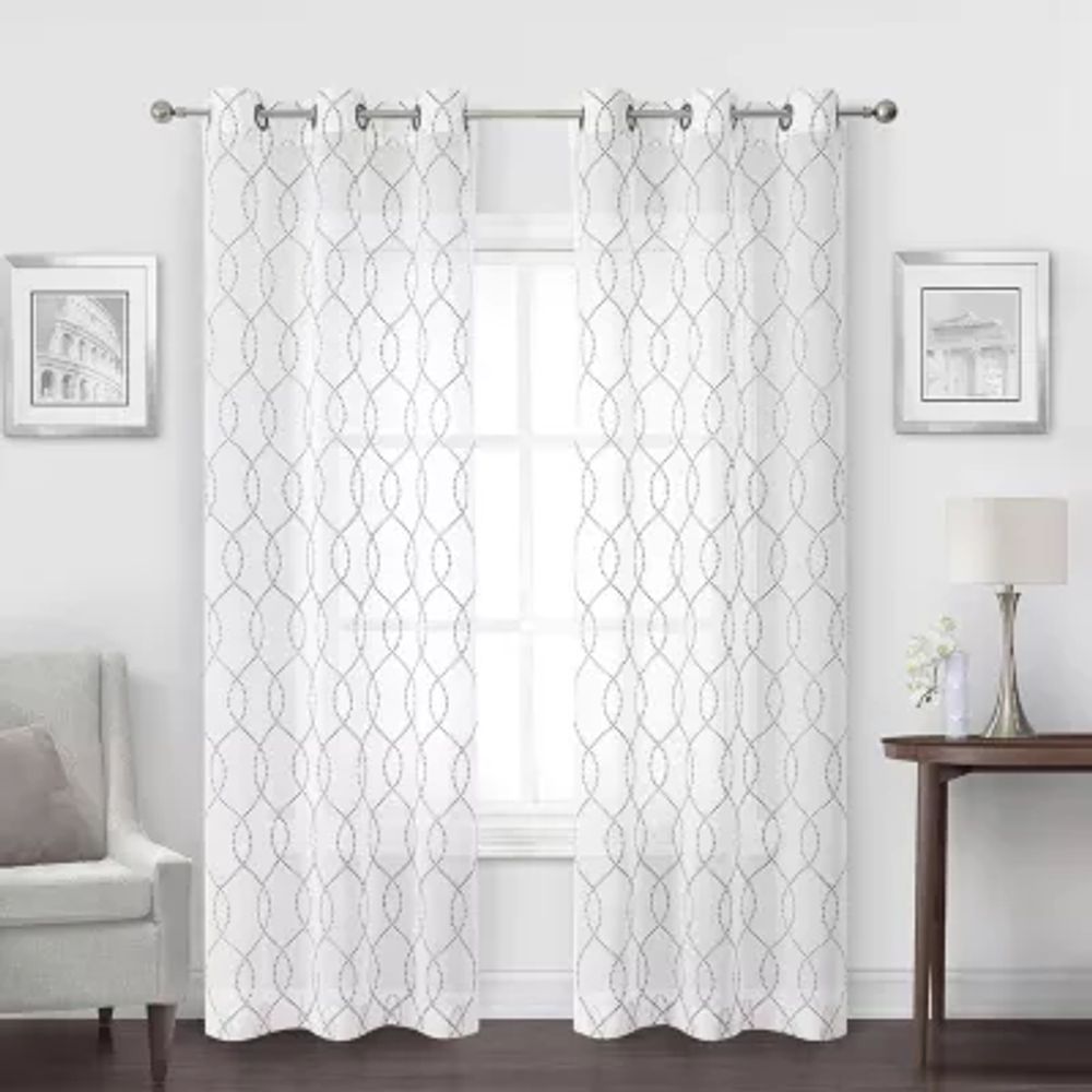 Regal Home Starbust Grommet Top Energy Saving Embroidered Sheer Set of 2 Curtain Panel