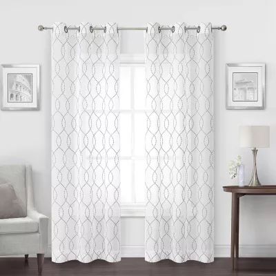 Regal Home Starbust Grommet Top Energy Saving Embroidered Sheer Set of 2 Curtain Panel