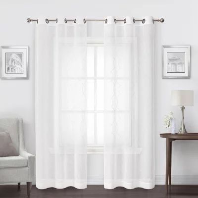 Regal Home Starbust Grommet Top Energy Saving Embroidered Sheer Set of 2 Curtain Panel