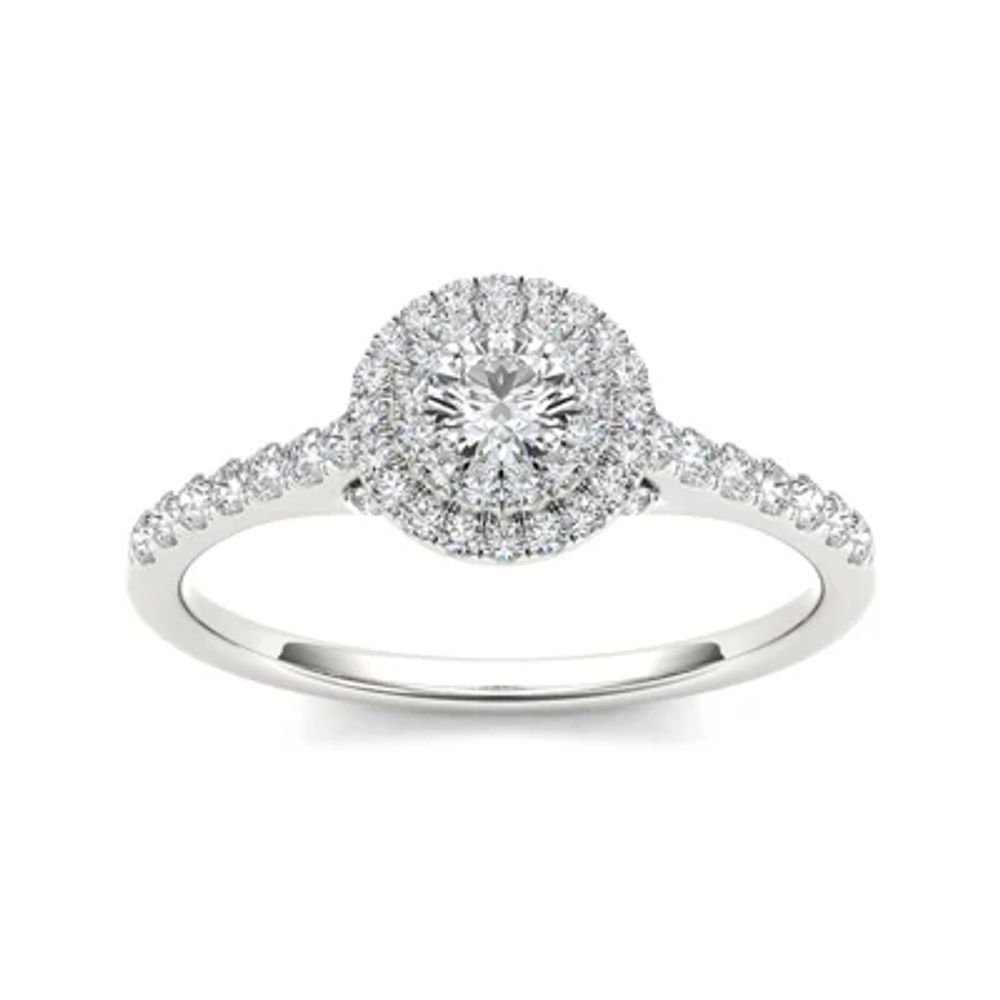 1/2 CT.T.W. Natural Diamond Halo 10K White Gold Engagement Ring