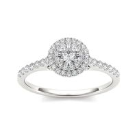 1/2 CT.T.W. Natural Diamond Halo 10K White Gold Engagement Ring
