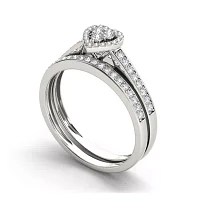 1/2 CT.T.W. Natural Diamond 10K White Gold Heart-Shaped Bridal Set
