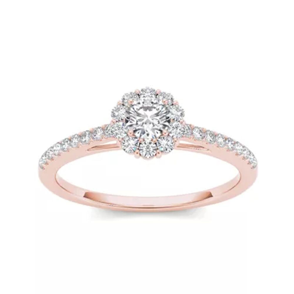 1/2 CT.T.W. Natural Diamond 10K Rose Gold Halo Engagement Ring