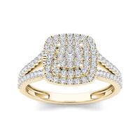1/2 CT.T.W. Natural Diamond Cluster 10K Yellow Gold Engagement Ring