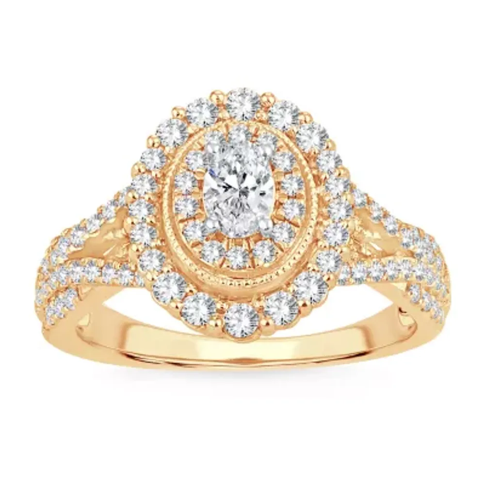 Womens 1/ CT. T.W. Natural White Diamond 10K Gold Oval Engagement Ring